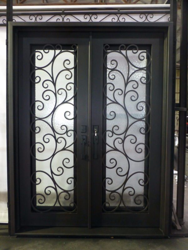 Wrought Iron Double Door with Custom Scroll Work