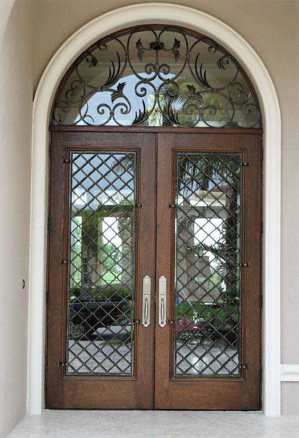 Iron Grill Style Wrought Iron Door With Transom - EL1212