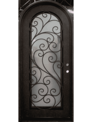 Arched wrought iron door EL977 MCD with swirl design, durable and stylish entry.