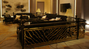 luxury modern panel wrought iron railing gold accent interior design R114 MCD