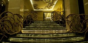 circular motif wrought iron staircase railing luxury interior design R111 MCD