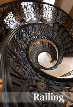 grand spiral wrought iron staircase railing ornate luxury design R108 MCD
