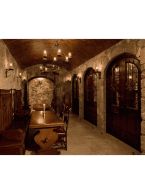 Arched wood wine cellar door for classic barrel room interiors WD4023 MCD