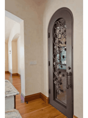 Arched iron wine cellar door with raised vine and leaf pattern WD4010 MCD