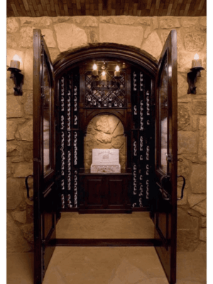 Arched iron wine cellar entrance with decorative side panels WD4006 MCD