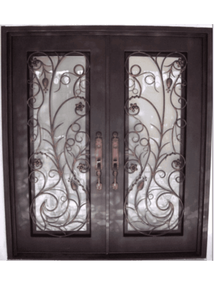 Ornate wrought iron door EL1158 MCD with floral scrollwork, hand-forged for artistry and secure elegance.