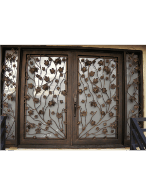 Artistic wrought iron door EL1156 MCD with vine and leaf scrollwork, handcrafted for bespoke artistry and strength.