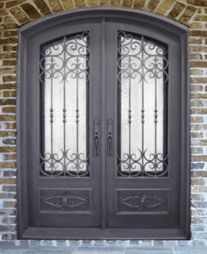 EL2086 MCD double wrought iron door with vertical bar grille and insulated glass panels
