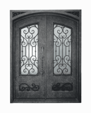 Ornate wrought iron door EL1090 MCD with embellished corners, handcrafted luxury and strength.