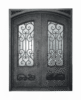 Double arched wrought iron door with symmetrical scroll glass, decorative lower panels and embellished corners EL1090 MCD by Monarch Custom Doors.