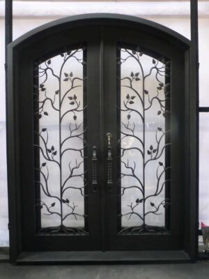 Double wrought iron door EL1062 MCD with nature-inspired scrolls, blending durability, artistry, and timeless beauty.