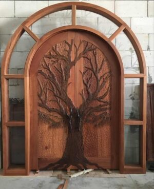 arched tree panel hand-carved wood door HCD5014 MCD