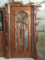 Hand-Carved Pheasant Wood Door