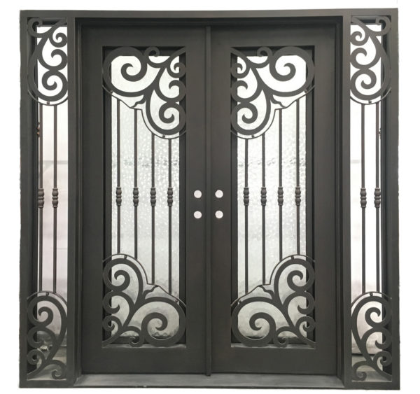 Custom Wrought Iron Double Doors with Sidelights