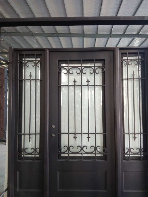 Old World Style Iron Door with Sidelights