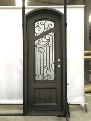 Classic arched wrought iron single door with scroll detailing – EL1337 MCD