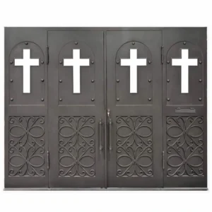 Fortress wrought iron church door EX7032 MCD with cross motifs and scroll detailing