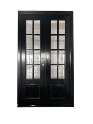 EL1576 MCD double wrought iron door with divided light insulated glass panels and solid lower sections
