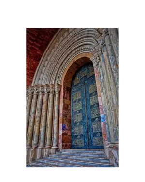 Blue Gothic metal church door EX7004 MCD with engraved cross motifs and ornate detailing