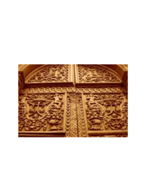 Intricately hand-carved wood church door EX7010 MCD with floral and heraldic motifs