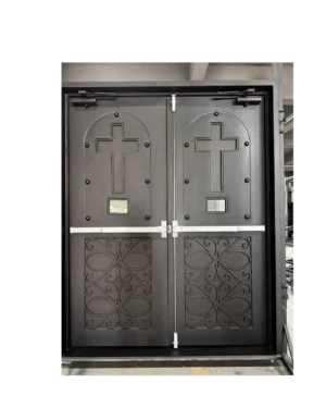 Solid wrought iron church door EX7030 MCD with large cross panels and riveted design