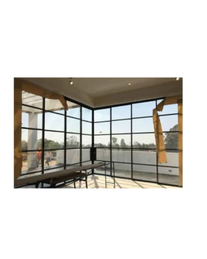 Corner wraparound wrought iron window with glass LW148 MCD Monarch Custom Doors