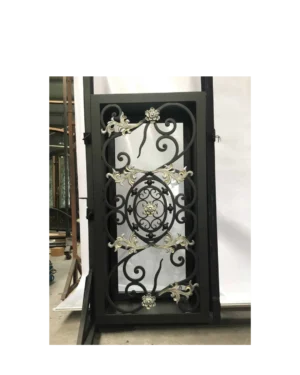 Wrought iron window with gold accent scrollwork LW153 MCD Monarch Custom Doors