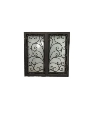 Double wrought iron window with symmetrical scrollwork LW154 MCD Monarch Custom Doors