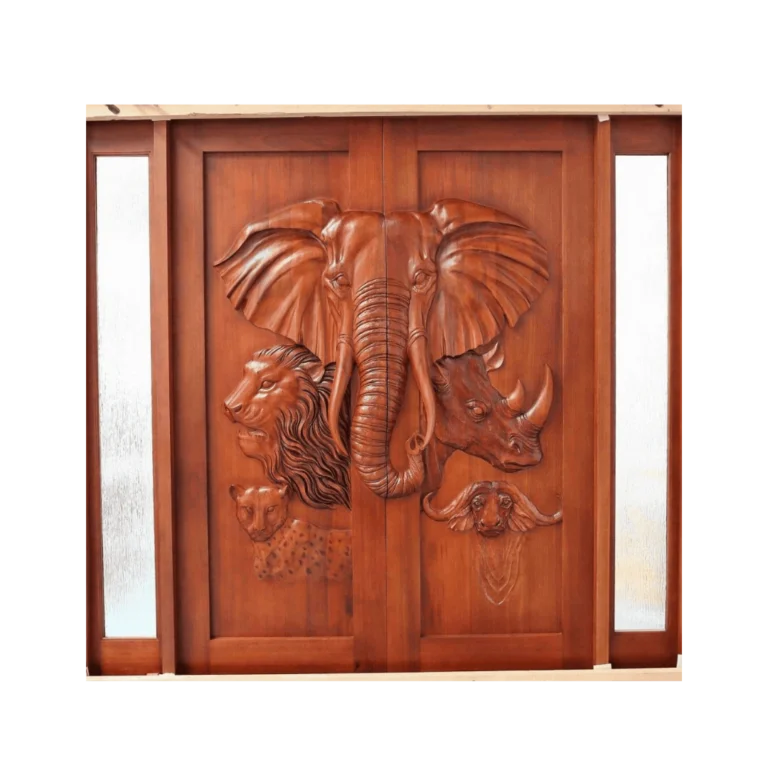 elephant wildlife double hand-carved wood door HCD5000 MCD
