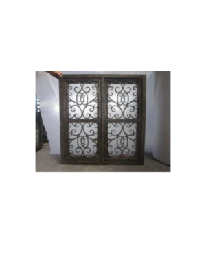 Double wrought iron window with scrollwork and glass panels LW102 MCD Monarch Custom Doors