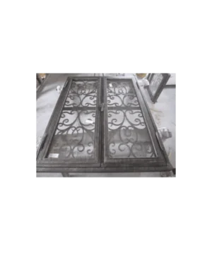 Double wrought iron window with flat scroll grille LW109 MCD Monarch Custom Doors