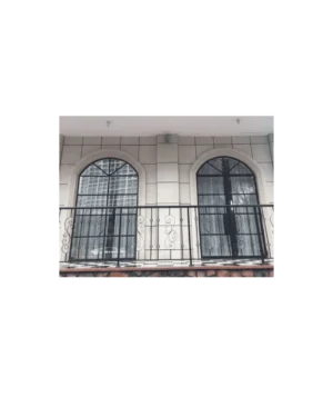 Twin arched wrought iron window set with glass LW143 MCD Monarch Custom Doors