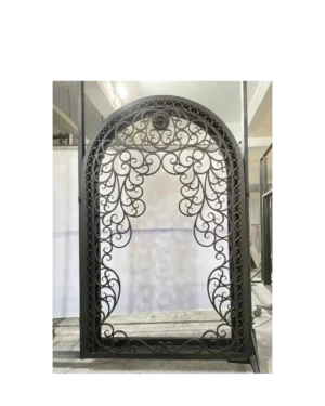 Large decorative arched wrought iron window with detail LW258 MCD Monarch Custom Doors