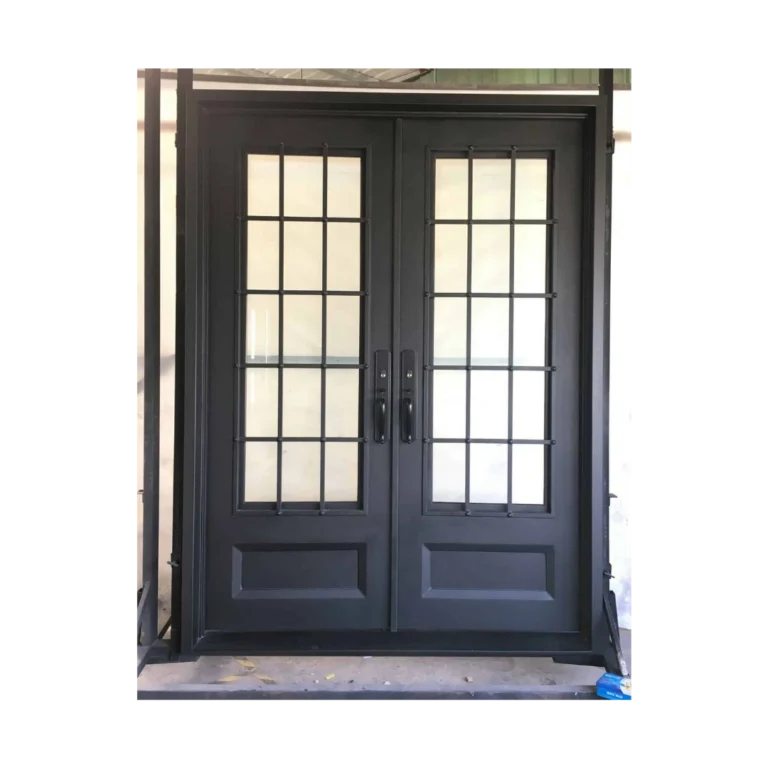 Grid lite wrought iron double door with mullion-style insulated glass panes, EL1381 MCD