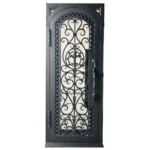 Full arch wrought iron single door EL1447 MCD with ornate grille and insulated glass panel
