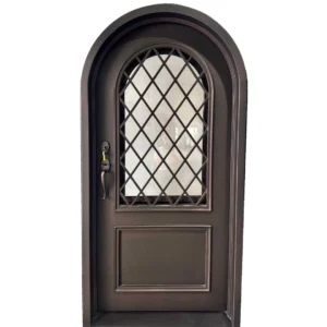 Radius top wrought iron single door EL1449 MCD with diamond grid insulated glass