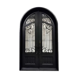 EL1456 MCD full arch wrought iron double door with decorative scrollwork and insulated glass