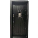 EL1574 MCD rustic wrought iron single door with vertical panels and speakeasy window insert