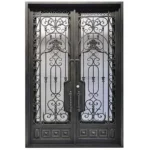 EL5054 MCD double wrought iron door with decorative crest scroll grille and insulated glass panels
