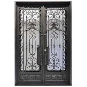 EL5054 MCD double wrought iron door with decorative crest scroll grille and insulated glass panels