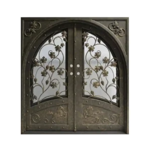 EL1027 MCD Elegant Kentucky Derby inspired wrought iron door with glass panels, handcrafted for strength and elegance.