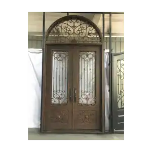 EL1049 arched wrought iron door with ornate scroll design
