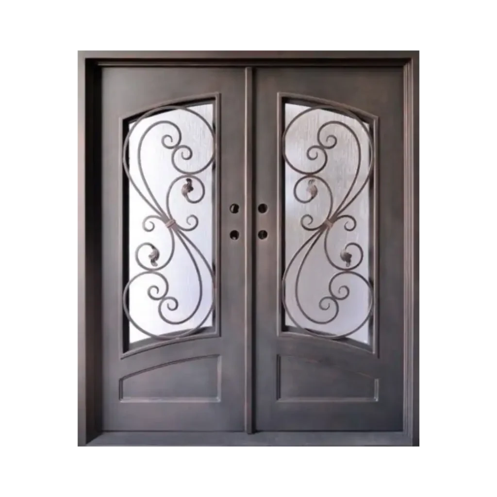 EL1050 MCD double wrought iron door with curved scroll panels, durable and elegant design