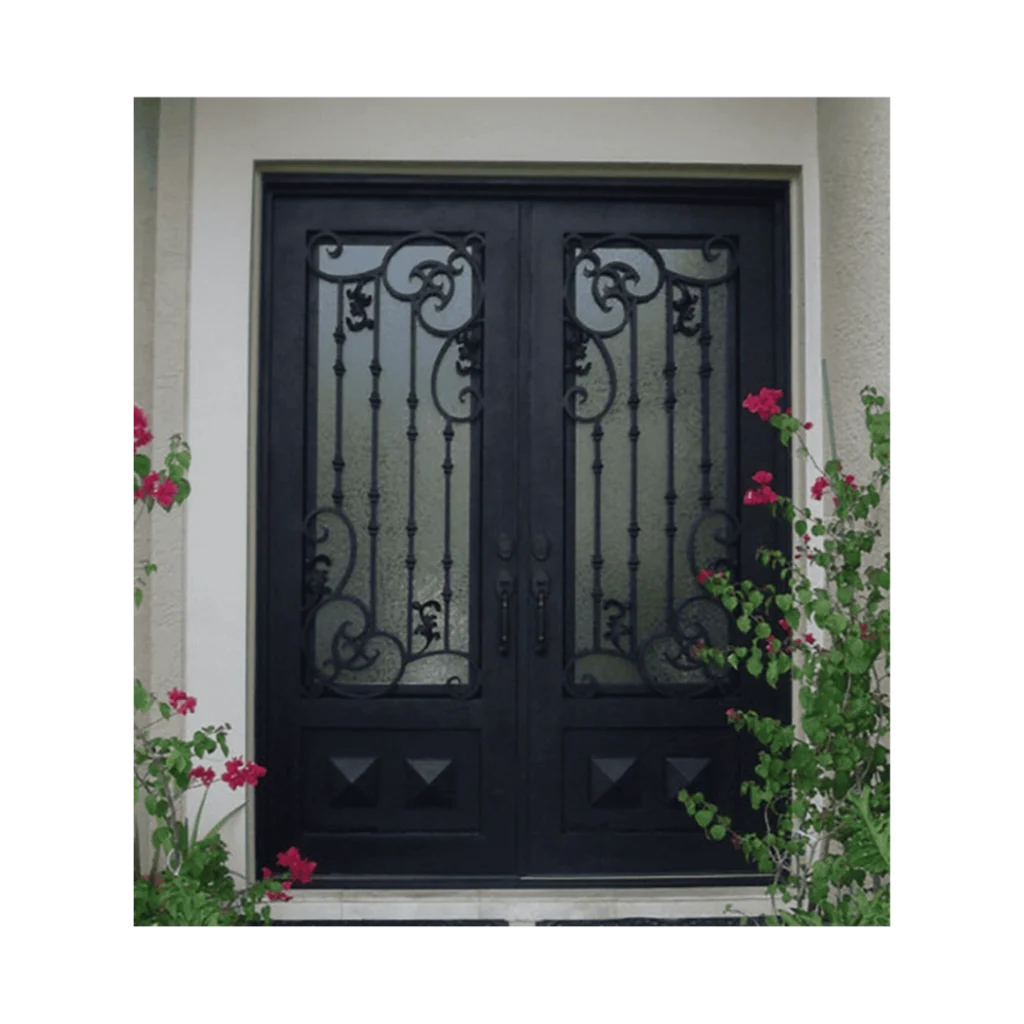 The EL1110 MCD wrought iron door showcases mullion panel details and scrollwork, handcrafted from 12 gauge wrought iron. With operable glass panels that open independently, it combines ventilation, security, and artistry. Perfect for estates, villas, and custom residences, the EL1110 MCD reflects Monarch Custom Doors’ luxury craftsmanship.