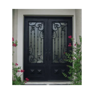 The EL1110 MCD wrought iron door showcases mullion panel details and scrollwork, handcrafted from 12 gauge wrought iron. With operable glass panels that open independently, it combines ventilation, security, and artistry. Perfect for estates, villas, and custom residences, the EL1110 MCD reflects Monarch Custom Doors’ luxury craftsmanship.