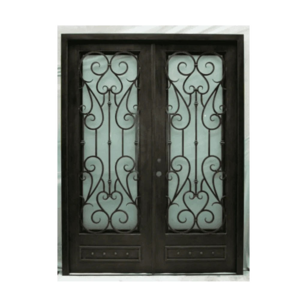 Rectangular wrought iron door EL982 MCD with elegant scroll design, handcrafted for style, security, and lasting durability.