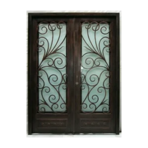 Contemporary wrought iron door EL984 MCD with flowing scrollwork and rectangular frame, handcrafted for elegance.
