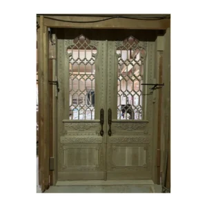 gothic hand-crafted wood double door with quatrefoil grille HC515 MCD